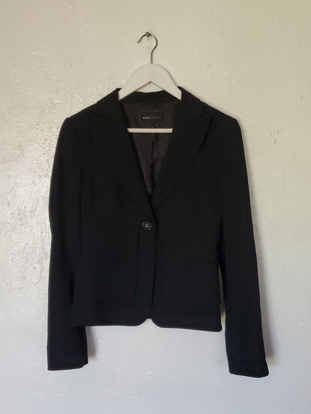 BCBGMAXAZRIA Madalyn Black Tailored Single-Button Double Flap Blazer